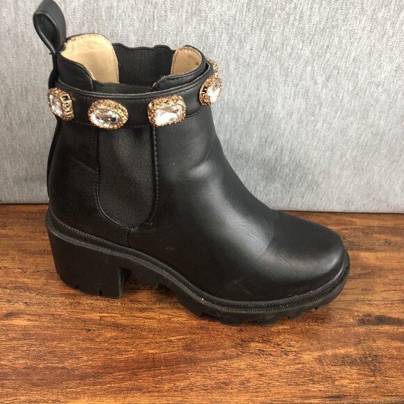 Steve Madden Women's Size 5.5 AMULET Fashion Boot Black Chucky Heel Jewels - Picture 5 of 9